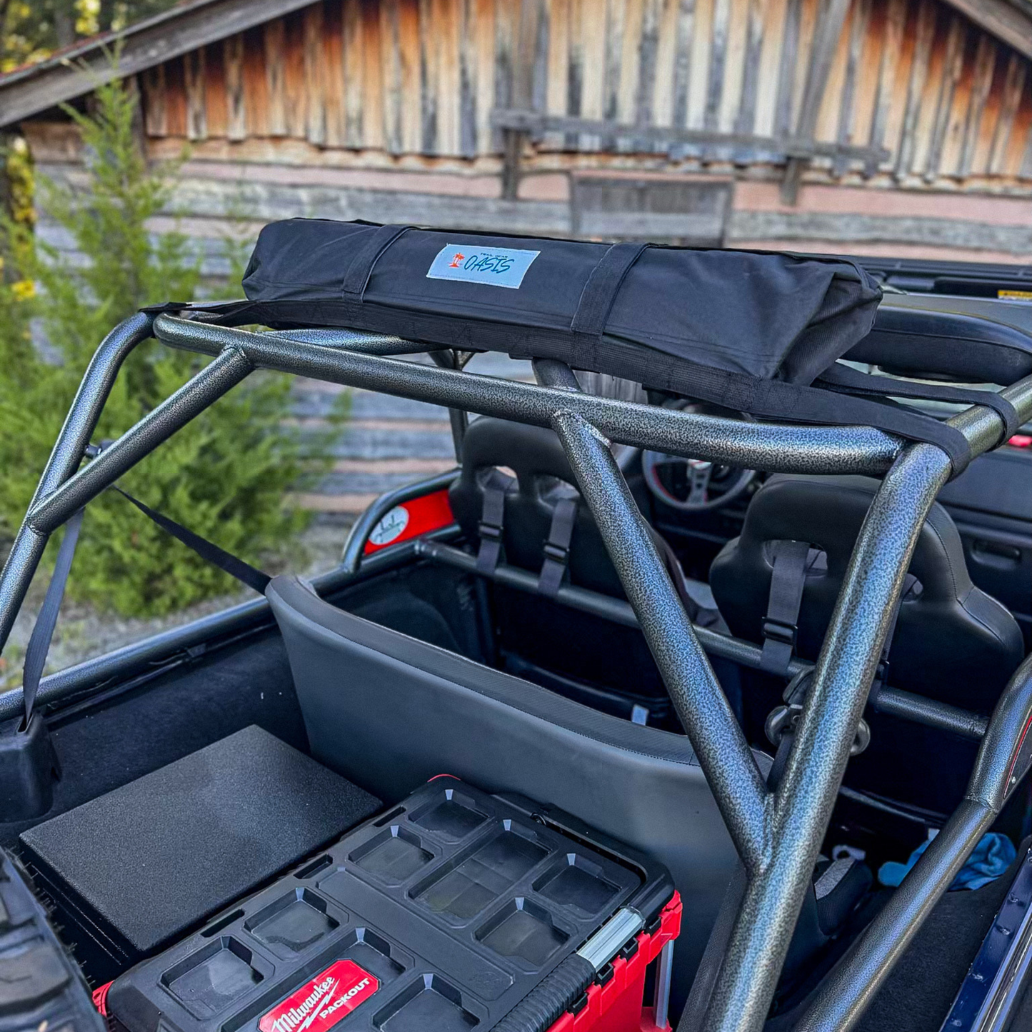 2-in-1 trail cover packed and stored inside Jeep Wrangler LJ Unlimited